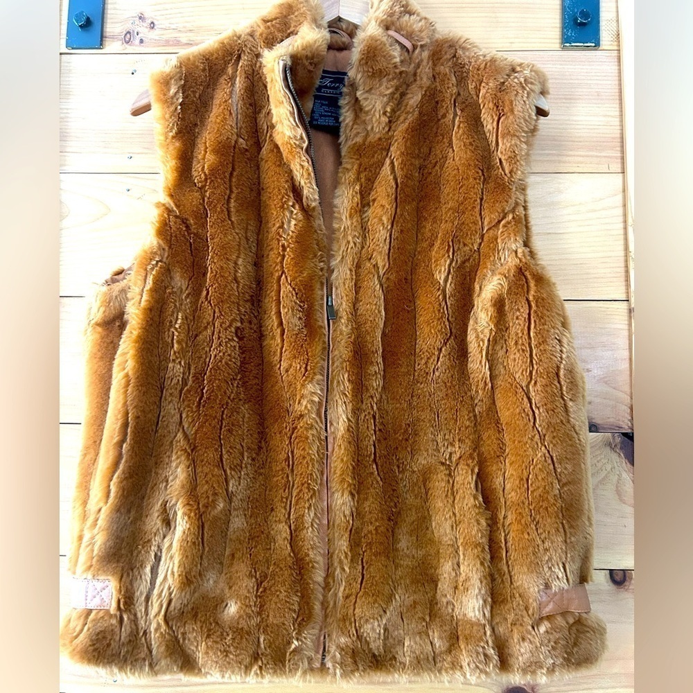 TERRY LEWIS CLASSIC LUXURIES FAUX MINK FAUX FUR VEST LEATHER ACCENTS SIZE M